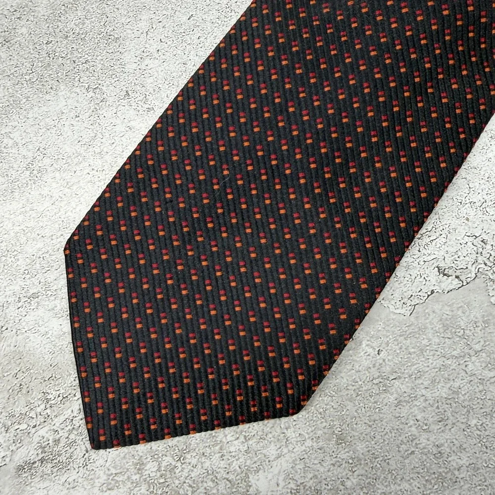Today's Man Silk Tie Mens One Size Black Geometric Pointed Made In Italy Necktie